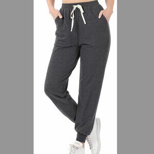 Dark Gray Charcoal Gray Fleece Joggers with White Drawstring | Size XL